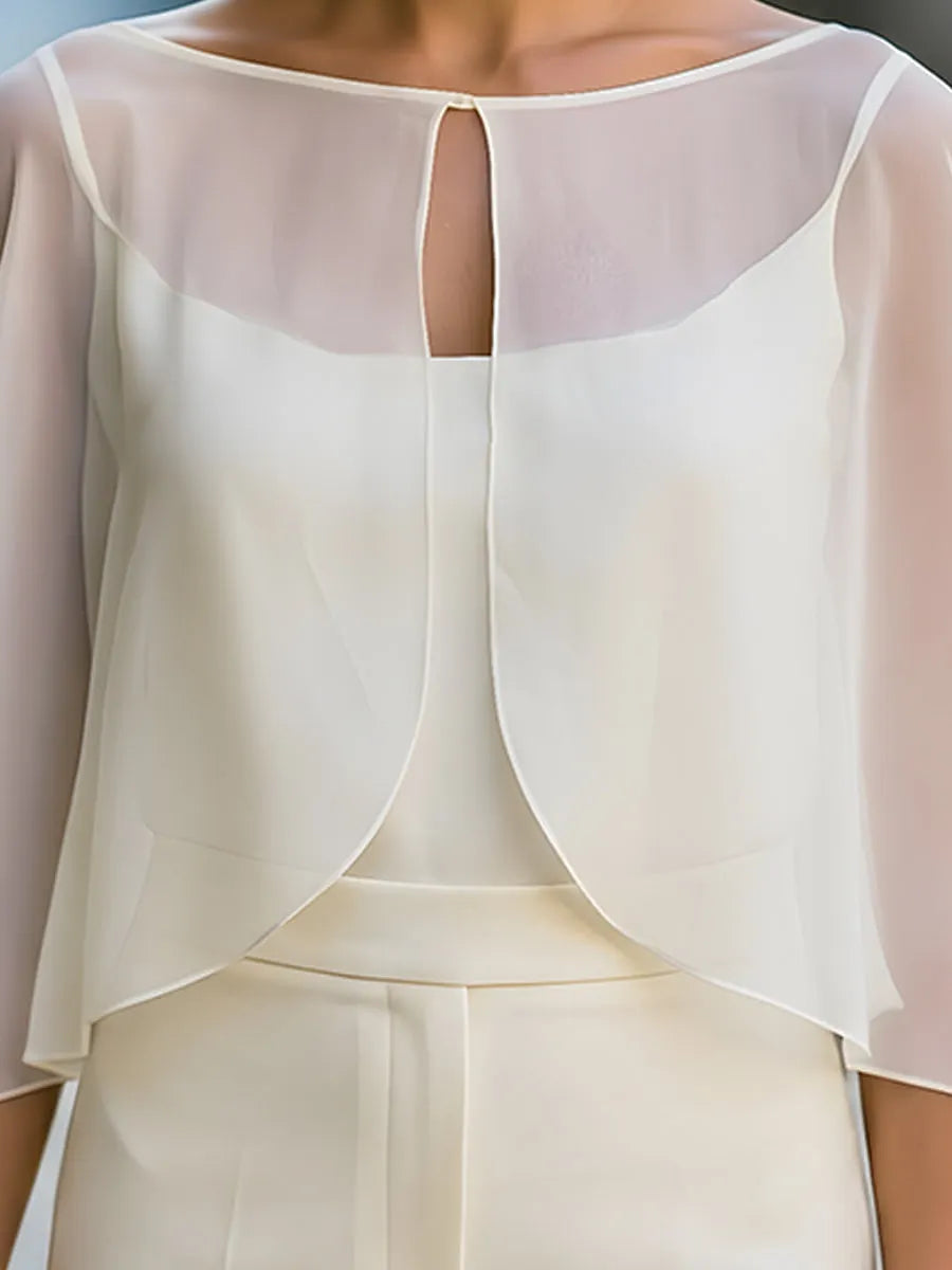 Keyhole Cape Sleeve Chiffon Blouse