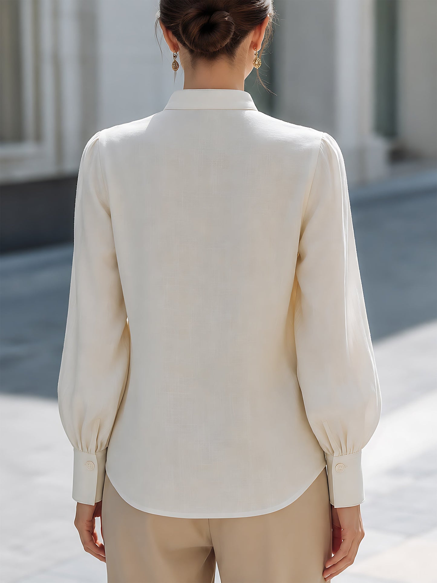 Embroidered Linen Button-Up Blouse