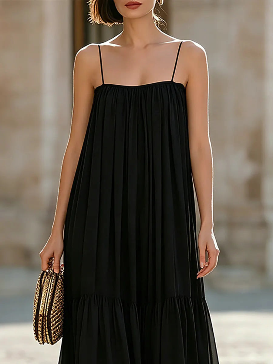 Spaghetti-Strap Tiered Chiffon Maxi Dress