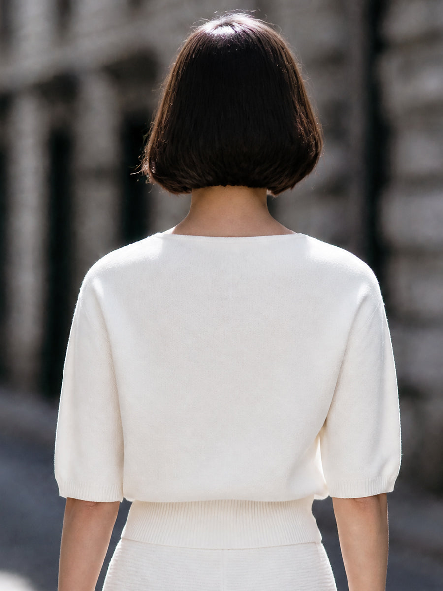 Boat Neck Ribbed Waist Knit Top