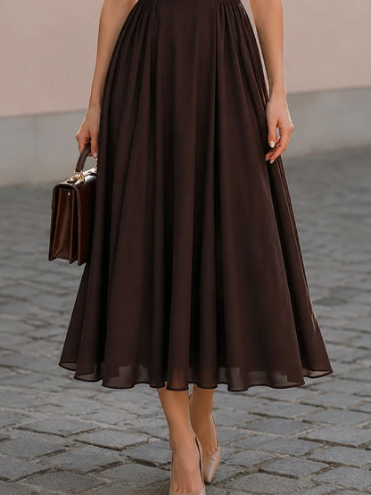 Mock Neck Short Sleeve Fit-and-Flare Midi Dress