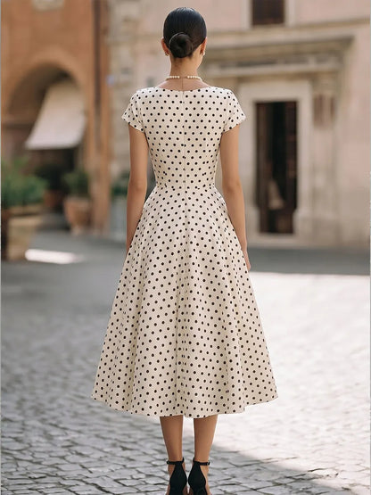 Vintage-Inspired Polka Dot Fit-and-Flare Midi Dress