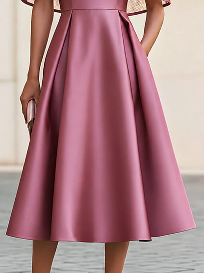 Mesh Cape Off-Shoulder A-Line Midi Dress