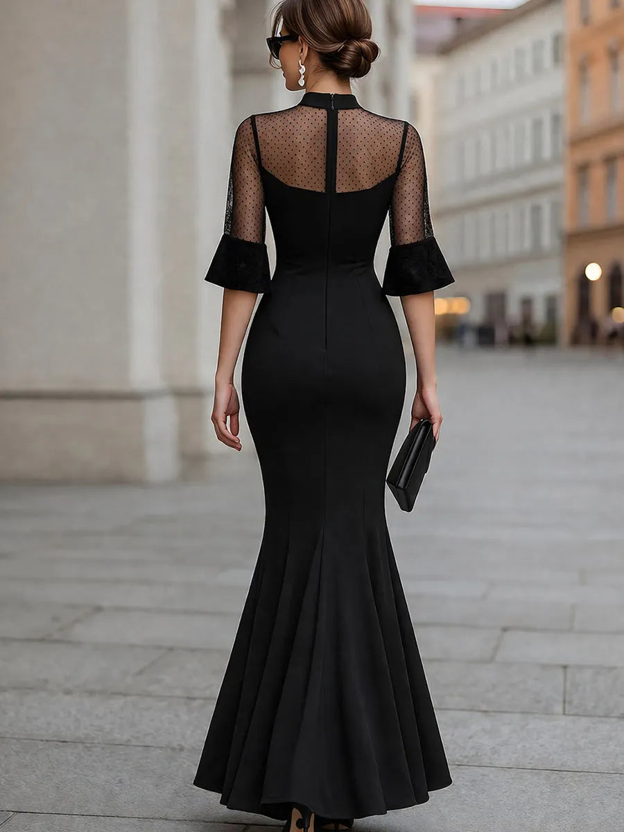 Polka Dot Mesh Mermaid Evening Gown