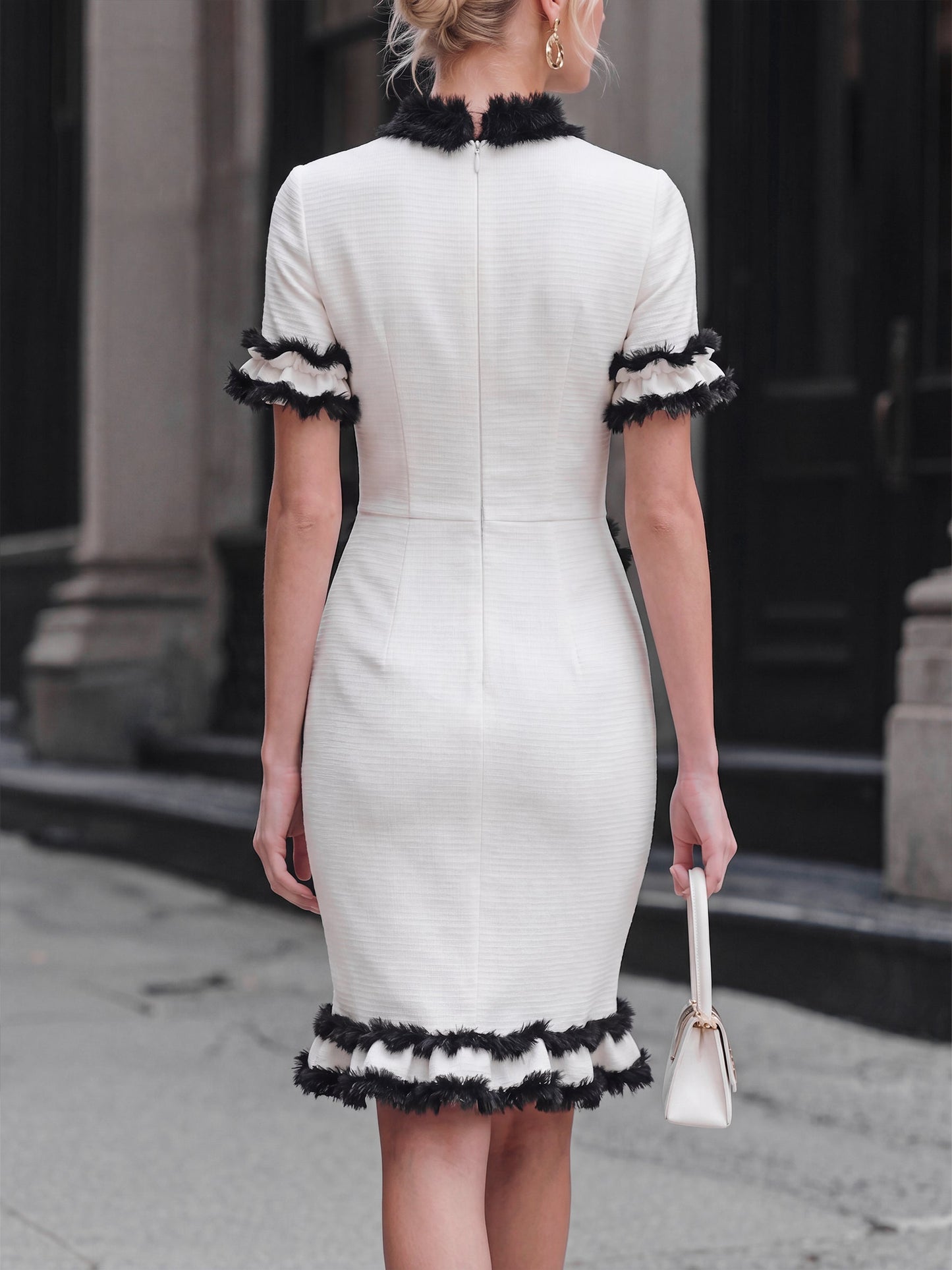 Faux-Fur Trimmed Tailored Midi Dress