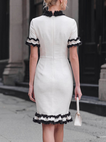 Faux-Fur Trimmed Tailored Midi Dress