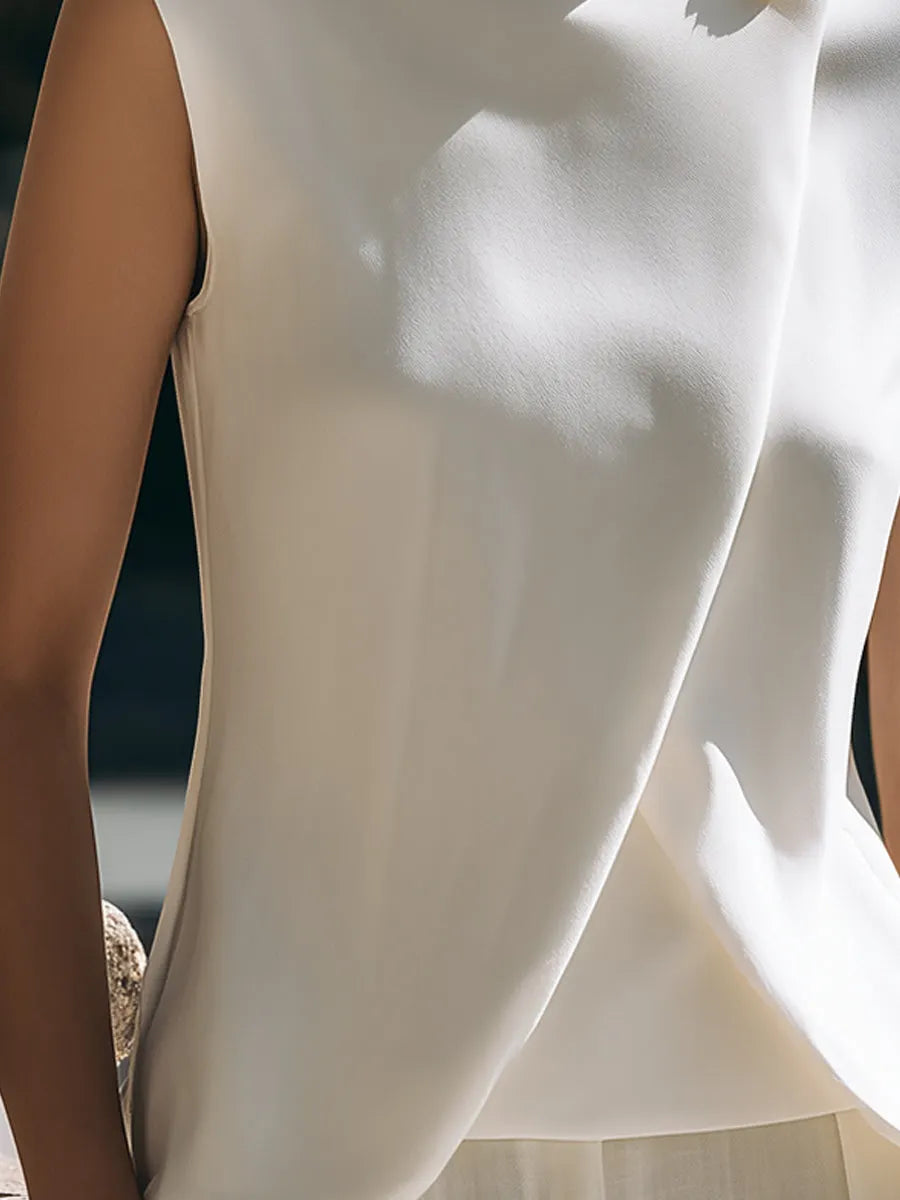Asymmetric High-Neck Draped Tailored Vest