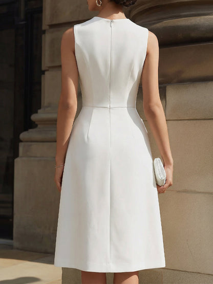Structured Sleeveless Flap Pocket Midi Dress
