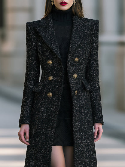 Metallic Tweed Long Coat And Sleeveless Knit Dress Set