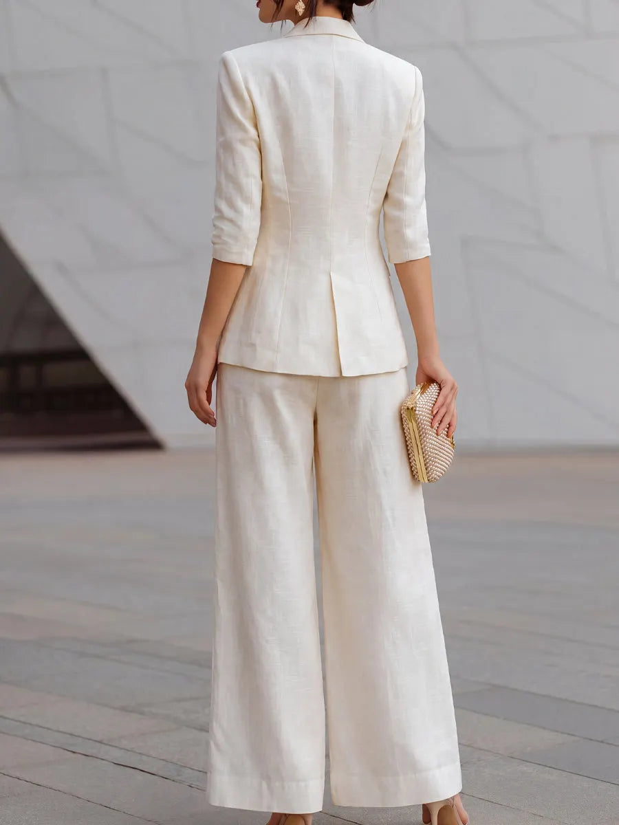 Tailored Linen Blazer And Wide-Leg Trousers Two-Piece Set