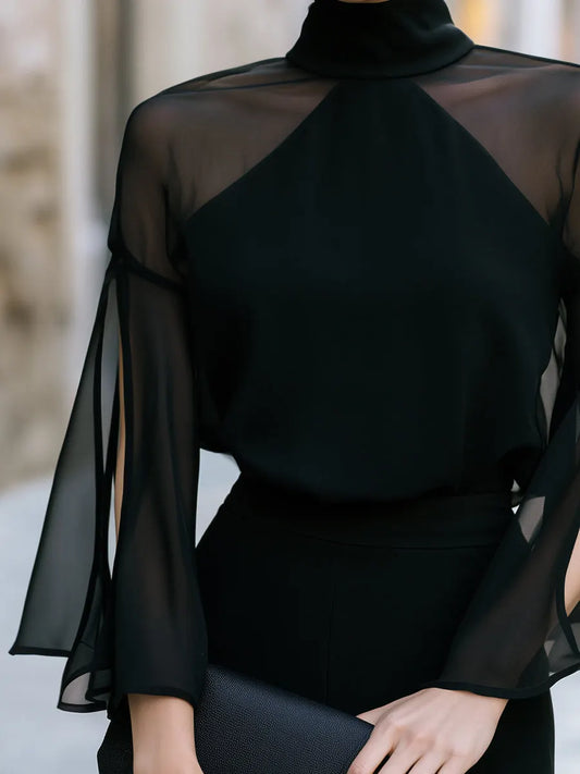 Blusa de Gola Alta com Mangas Capa Transparentes