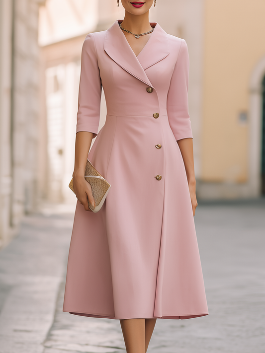 Robe midi asymétrique à boutonnage frontal et col à revers