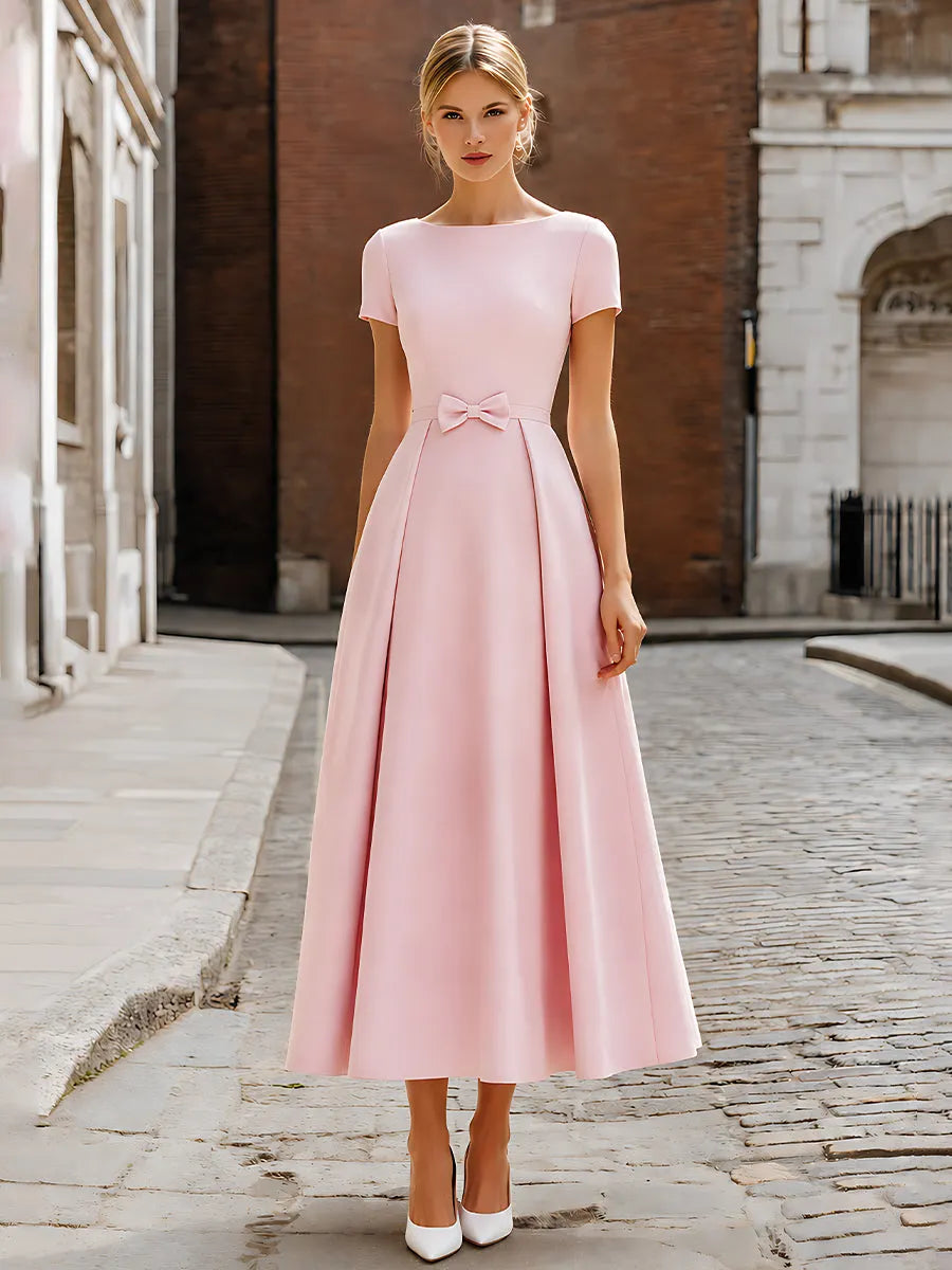 Elegant A-Line  Maxi Dress With Waist Bow
