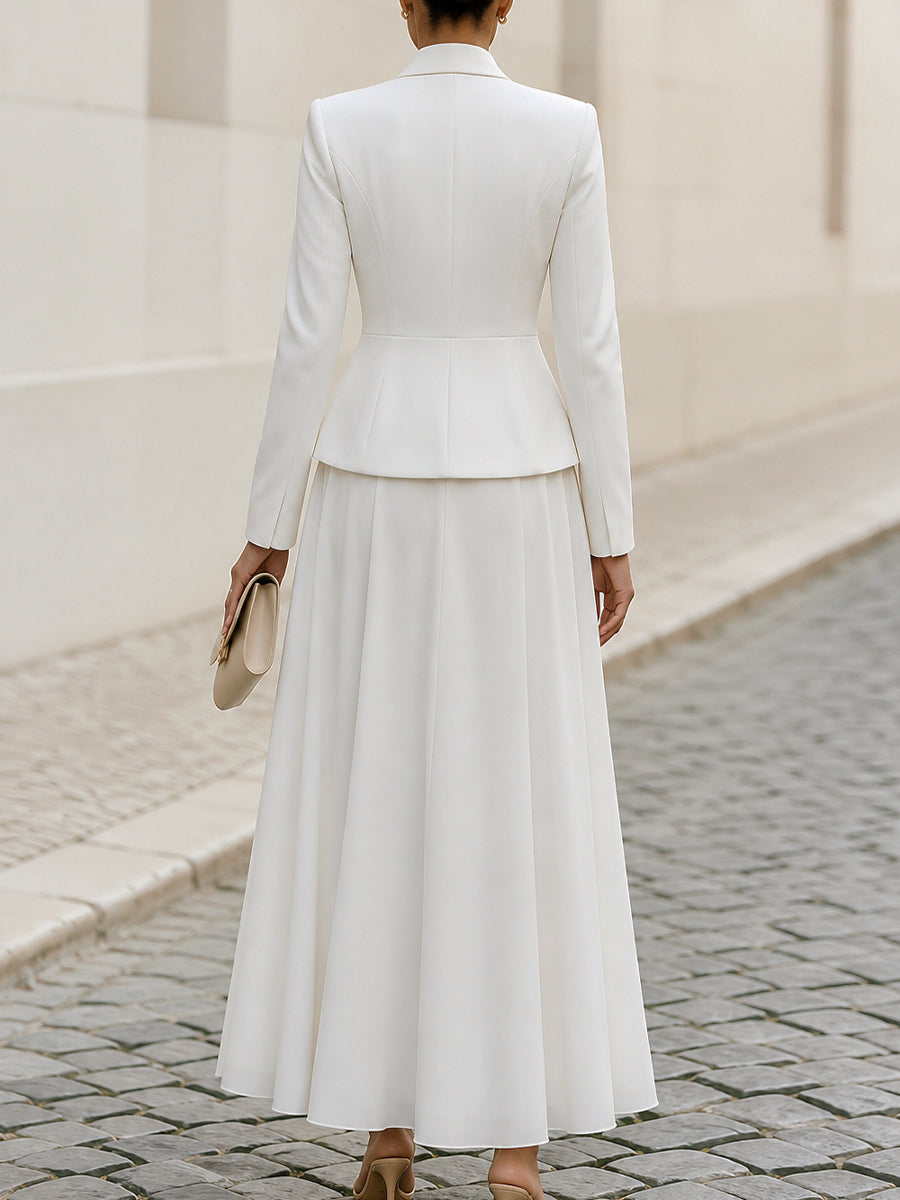 Peplum Blazer & Flowy Maxi Dress Two-Piece Matching Suit