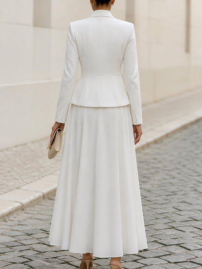 Peplum Blazer & Flowy Maxi Dress Two-Piece Matching Suit
