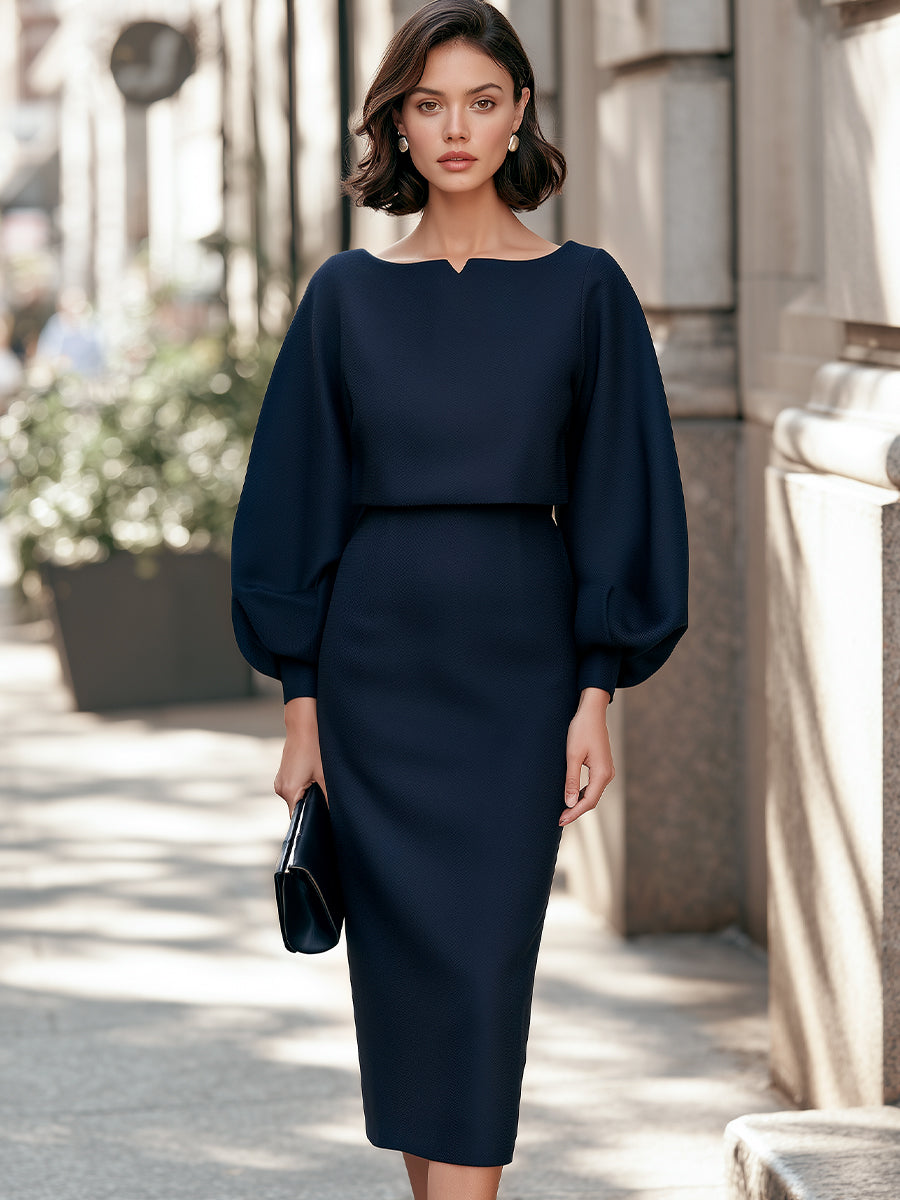 Voluminous Balloon Sleeves Top And Skirt Two-Piece Set