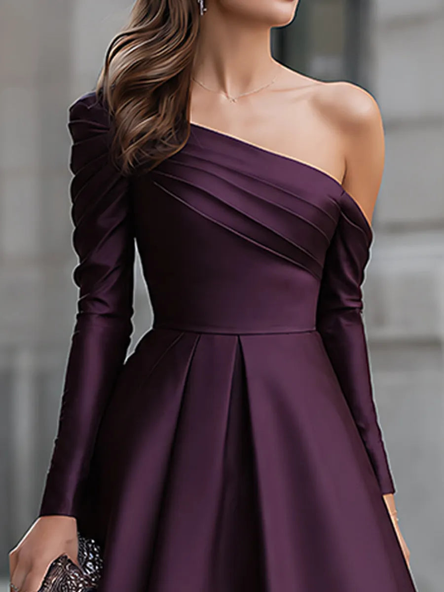 Asymmetric One-Shoulder Satin High-Low Maxi Dress