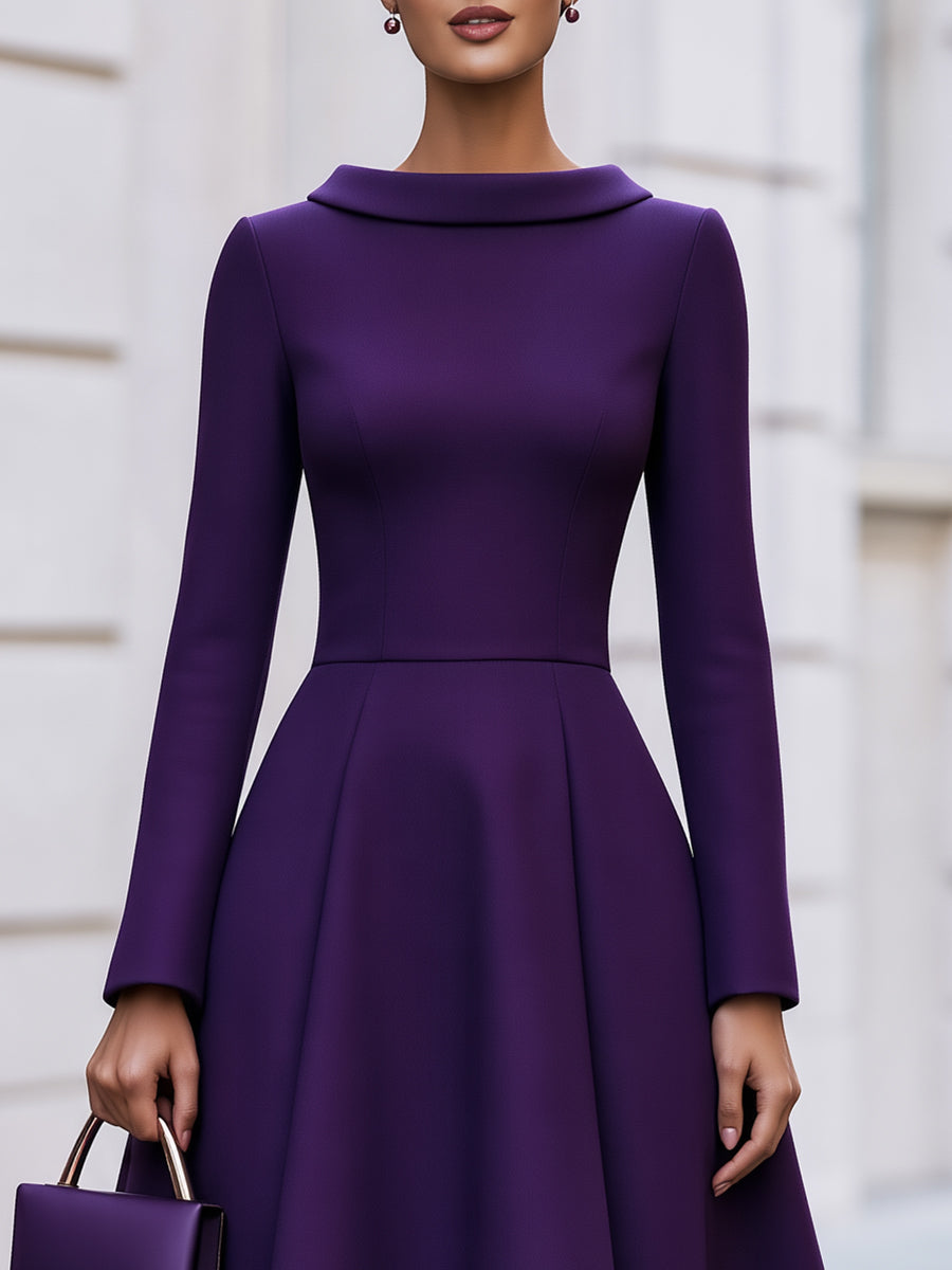 Structured Crepe Roll Collar Midi Dress