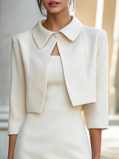 Single Button Cropped Jacket Sheath Dress Two-Piece Set