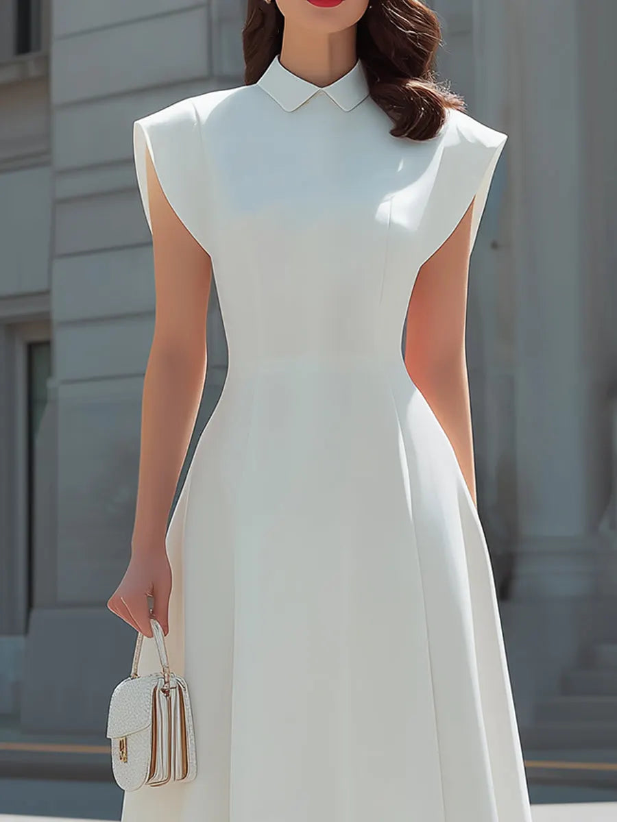 Peter Pan Collar Cap-Sleeve Fit-and-Flare Midi Dress