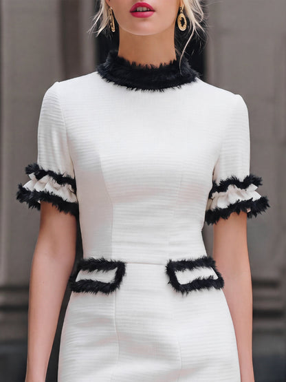 Faux-Fur Trimmed Tailored Midi Dress