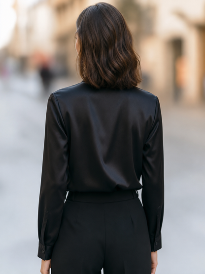 Satin Cowl Neck Lace Detail Blouse
