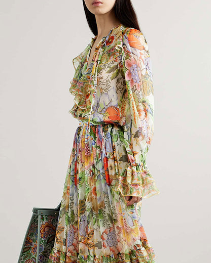 Tiered silk-crepon maxi dress