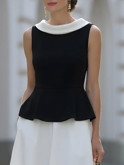 Elegant Black & White Peplum Midi Set