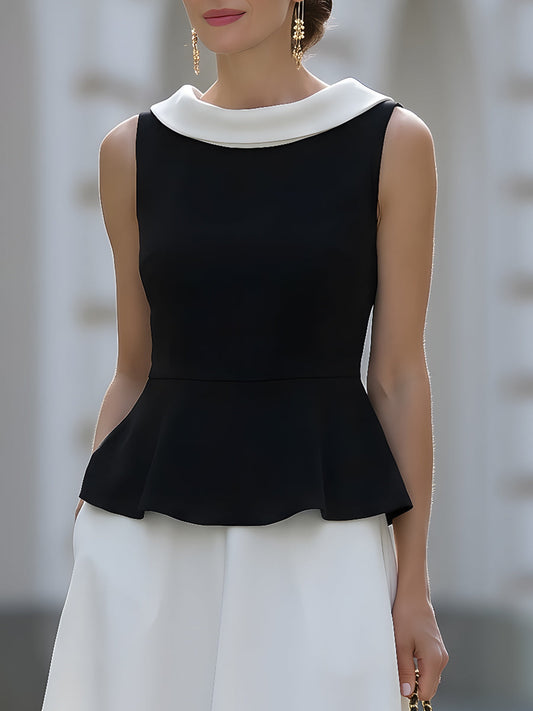 Elegant Black & White Peplum Midi Set