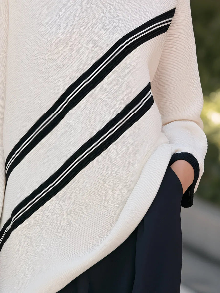 Contrast Stripe Knit Long Sleeve Top
