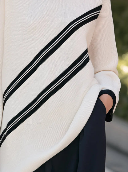 Contrast Stripe Knit Long Sleeve Top