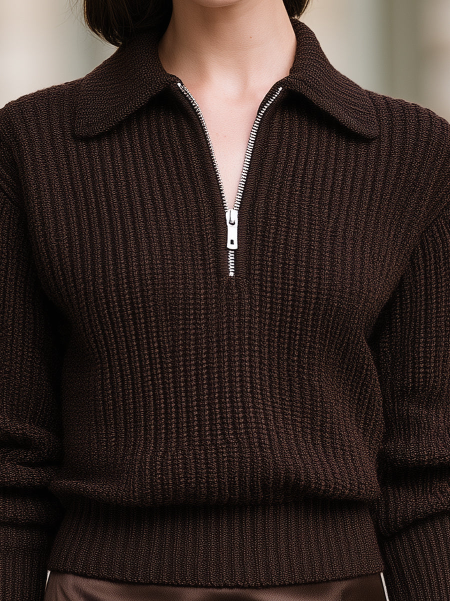 Half-Zip Collared Knit Sweater