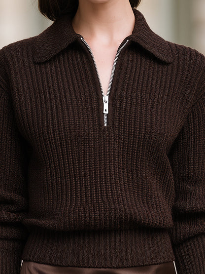 Half-Zip Collared Knit Sweater