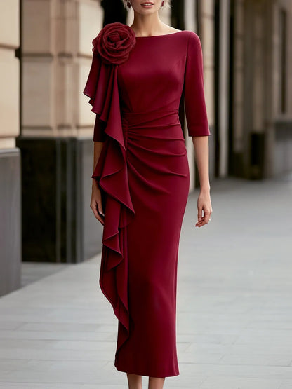 Floral Shoulder Draped Ruffle Detail Maxi Dress