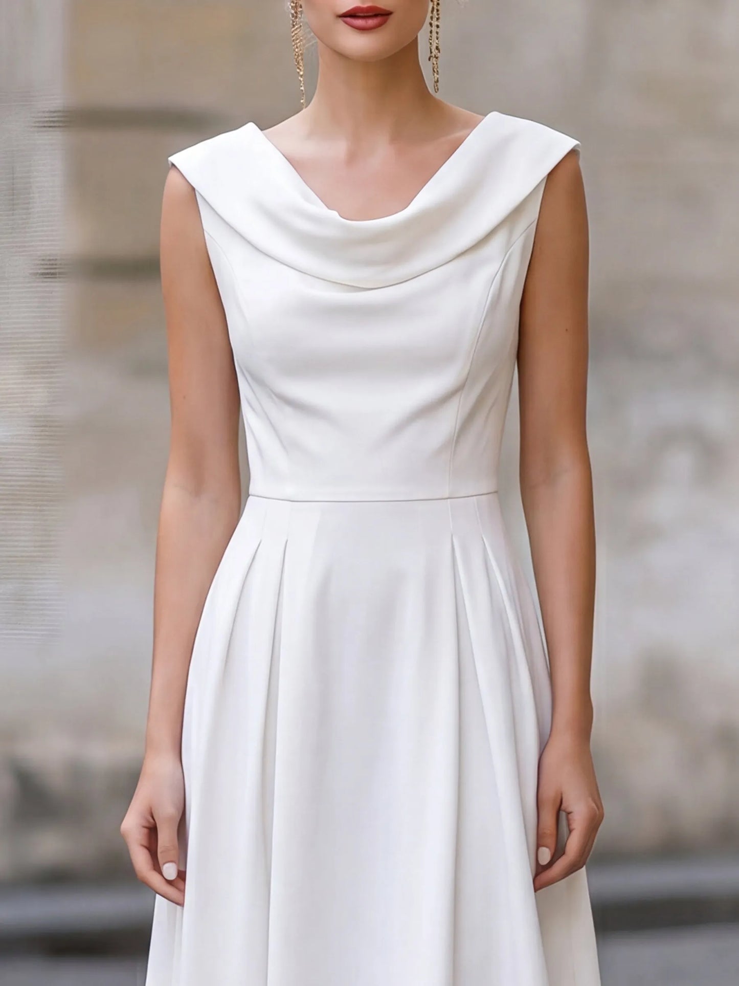 Cowl Neck Sleeveless Pleated A-Line Midi Dress