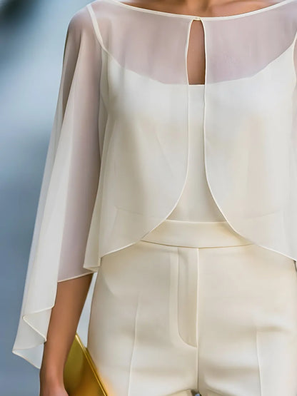 Keyhole Cape Sleeve Chiffon Blouse