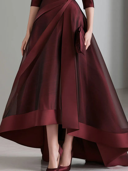 Draped Waist Organza High-Low Evening Dress