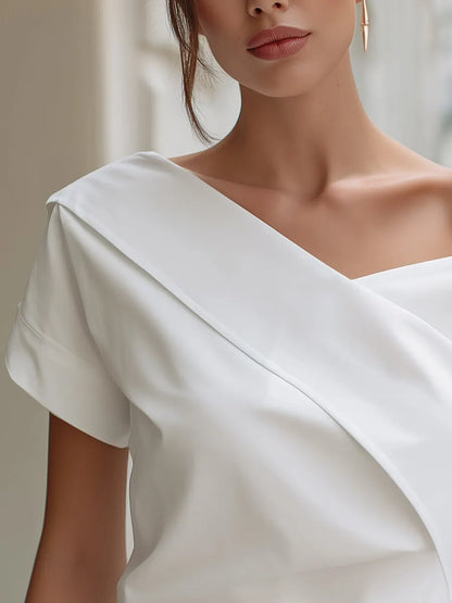 Asymmetrical Off-Shoulder Folded Collar Blouse