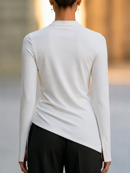 Asymmetric Mock-Neck Long-Sleeve Top