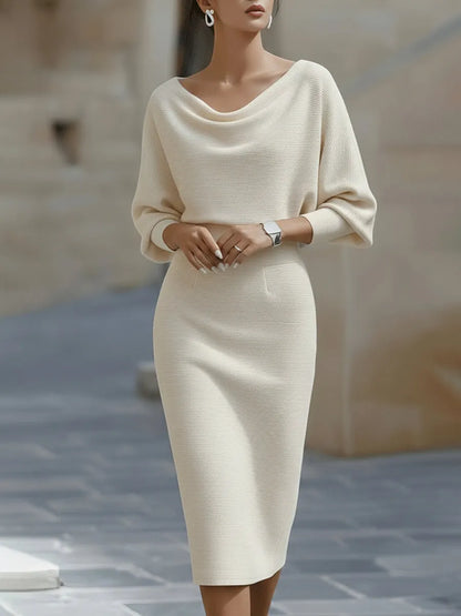 White Draped Batwing Midi Dress