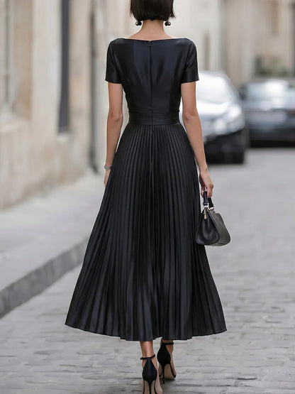 Short-Sleeve Pleated Maxi Dress