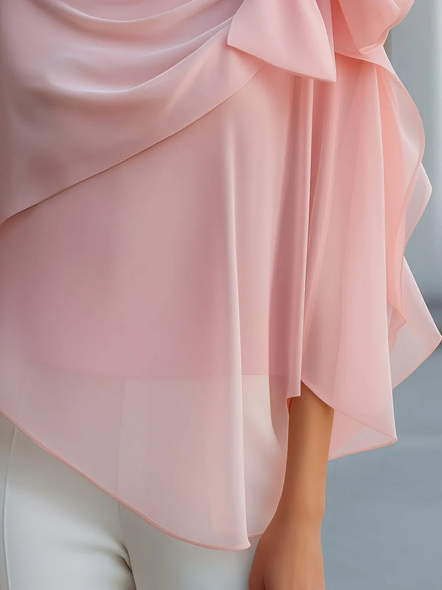 Asymmetric Bow Draped Chiffon Blouse