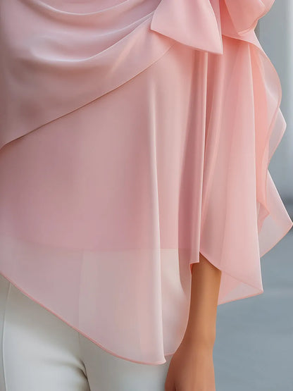 Asymmetric Bow Draped Chiffon Blouse
