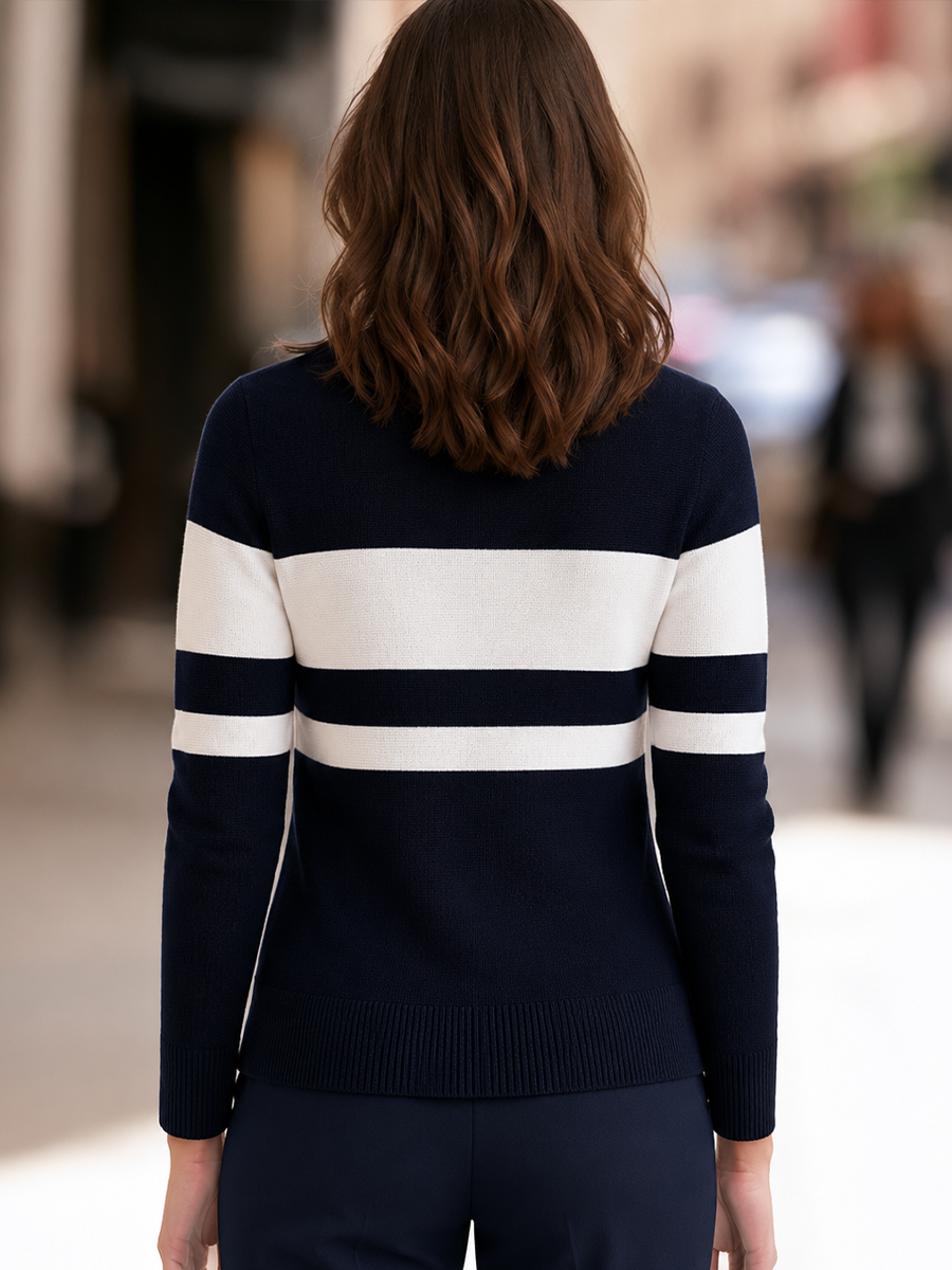 Zip-Front Contrast Stripe Knit Cardigan