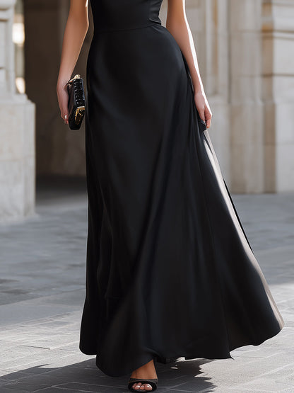 One-Shoulder Draped High-Neck Maxi Dress