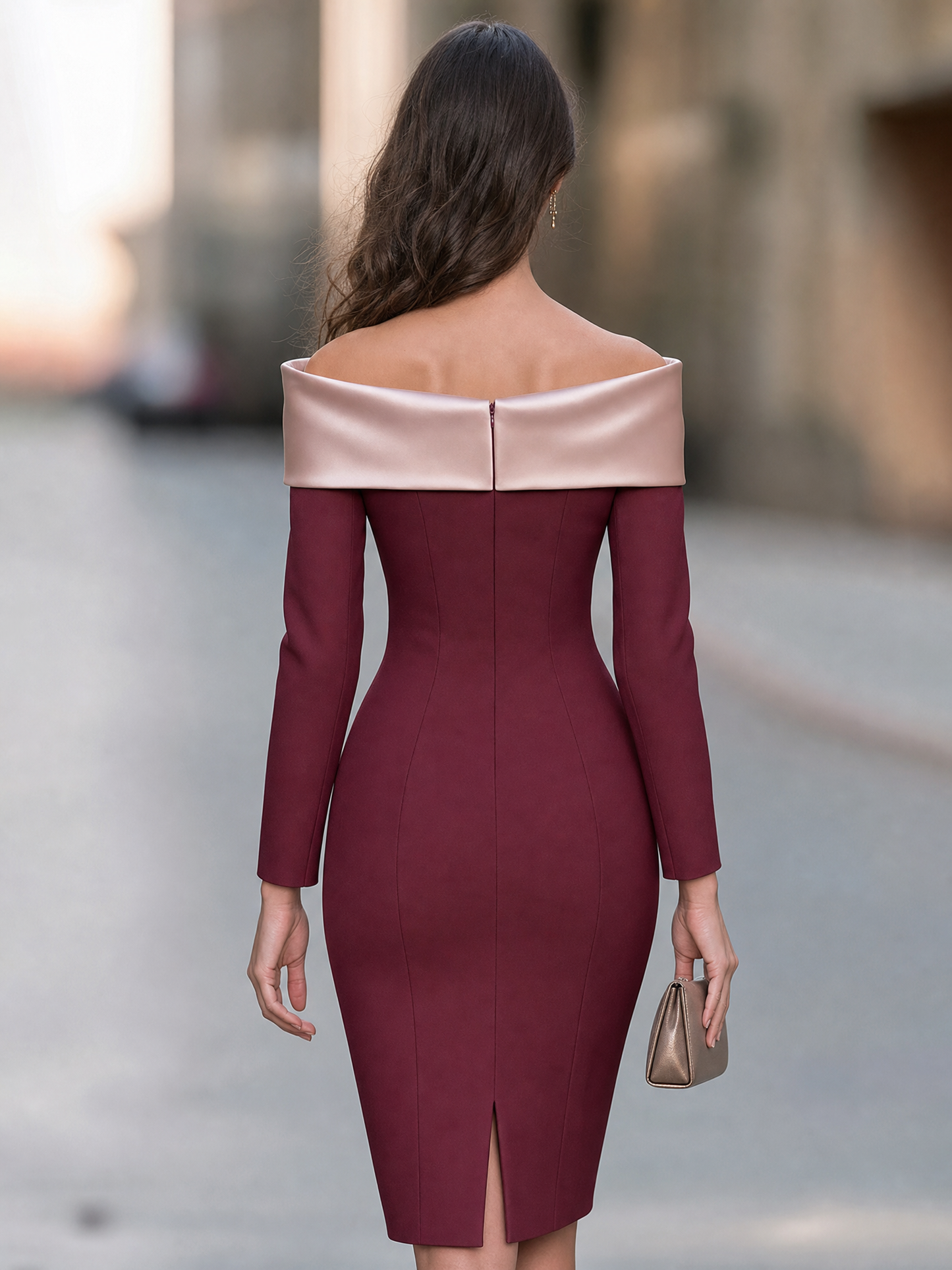 Satin Bow Off-Shoulder Midi Dress