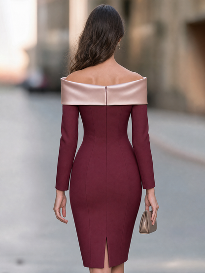 Satin Bow Off-Shoulder Midi Dress