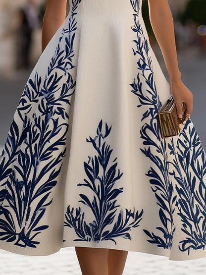 Sleeveless A-Line Midi Dress With Printed Accents
