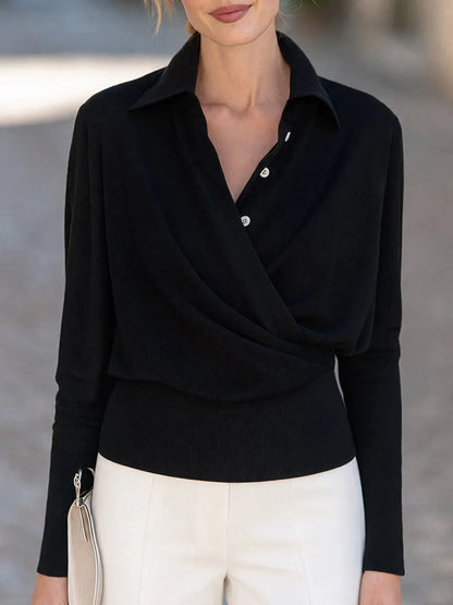 Women's Wrap Front Collared Knit Sweater