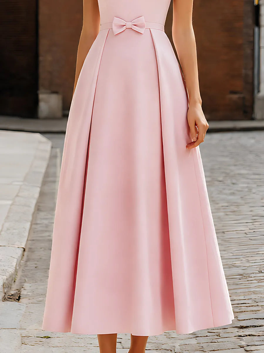 Elegant A-Line  Maxi Dress With Waist Bow